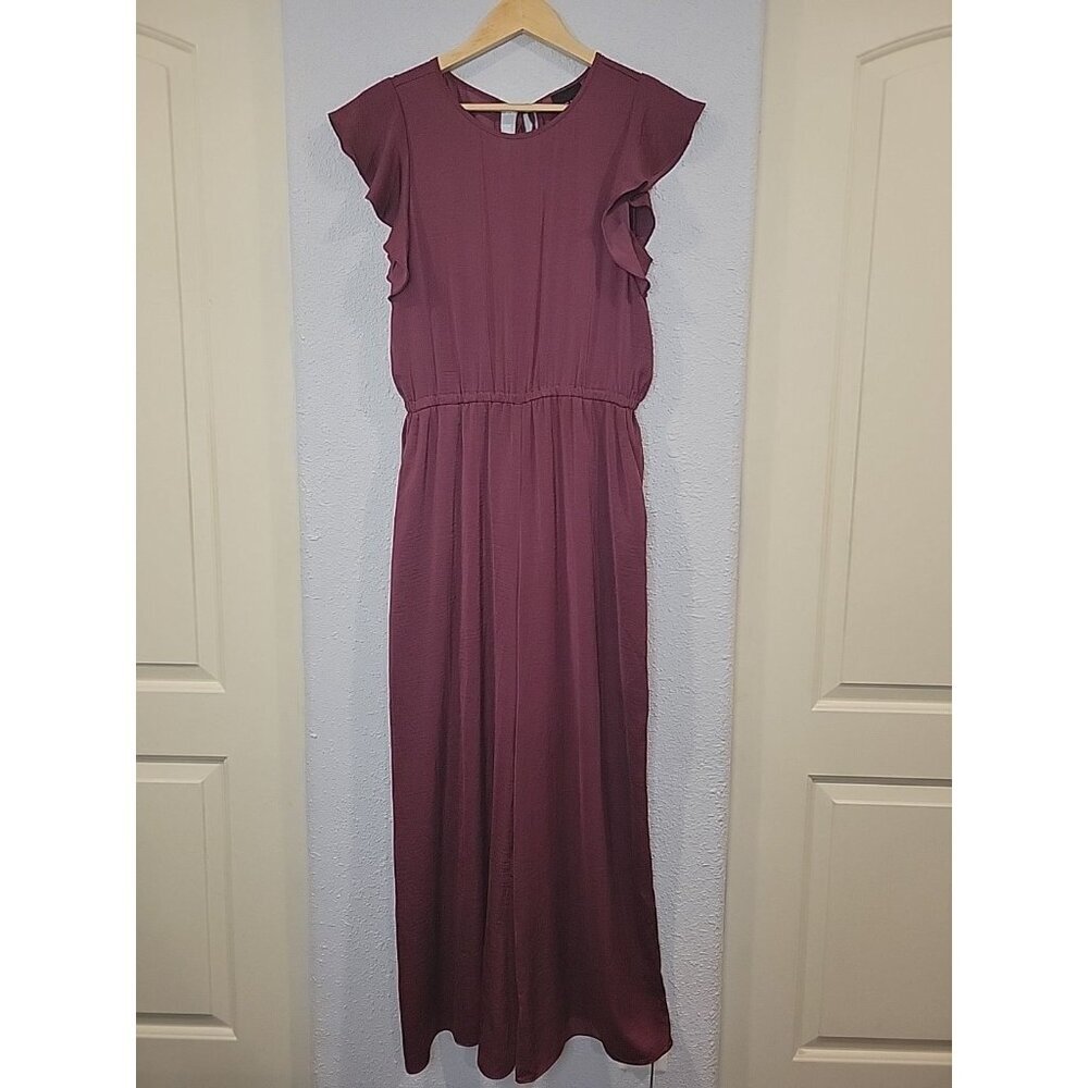 Alex Marie Satin Wide Leg Jumpsuit‎ Flutter Sleeve Burgundy Size 6